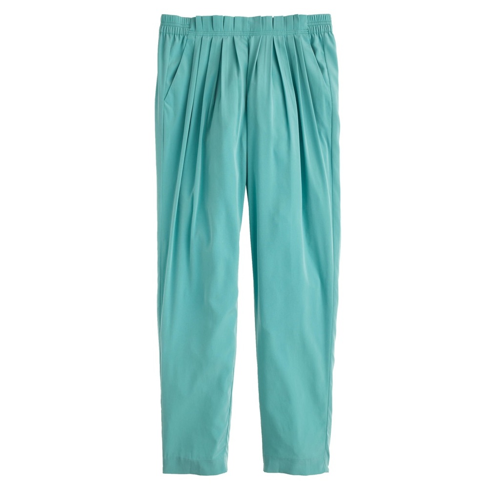 J. Crew green pleated pull on pants